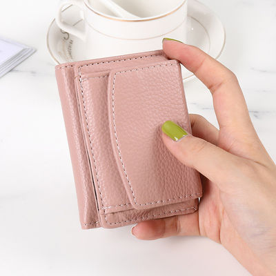 Mini Card Holder Litchi Pattern PU Leather Wallet Female Three Fold Wallet with Coin Purse