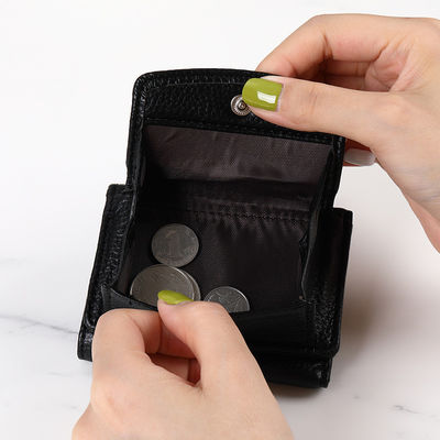 Mini Card Holder Litchi Pattern PU Leather Wallet Female Three Fold Wallet with Coin Purse