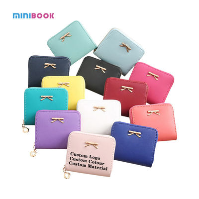 Custom Bowknot Letter Logo Short Purses Small Zipper Coin Bag For Women