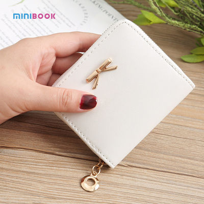 Custom Bowknot Letter Logo Short Purses Small Zipper Coin Bag For Women