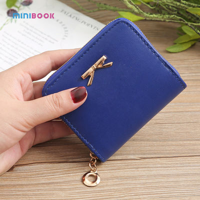 Custom Bowknot Letter Logo Short Purses Small Zipper Coin Bag For Women