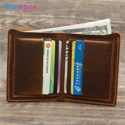 Open Closure Minibook Genuine Leather Multi-function Card Holder Clip Wallet for Men