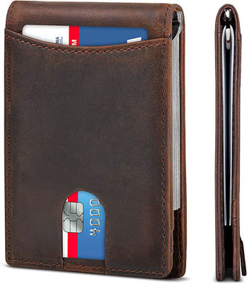 15-25 Days Delivery Time Men's Genuine Leather RFID Blocking Wallet with Money Clip