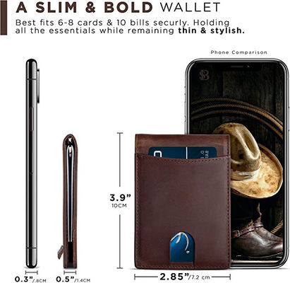15-25 Days Delivery Time Men's Genuine Leather RFID Blocking Wallet with Money Clip