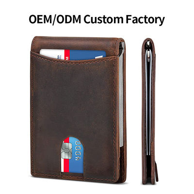 15-25 Days Delivery Time Men's Genuine Leather RFID Blocking Wallet with Money Clip