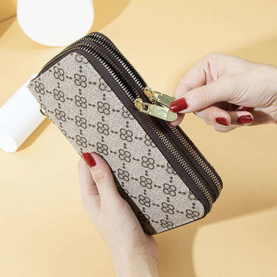 Large Capacity Long Women Leather Card Holder Wallet with Double Zipper Fashionable Look