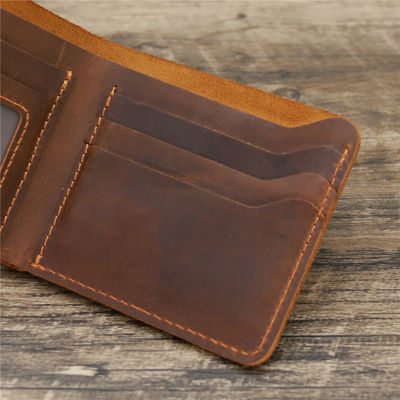 Vintage Animal Prints Rfid Holder Real Leather Purse for Men's Crazy Horse Slim Wallet