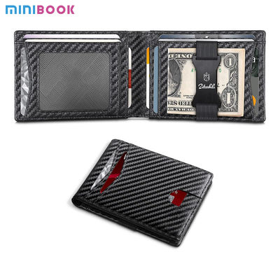 Customized Slim Carbon Fiber Genuine Leather Money Clip Wallet for Men RFID Blocking
