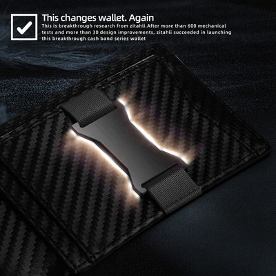 Customized Slim Carbon Fiber Genuine Leather Money Clip Wallet for Men RFID Blocking
