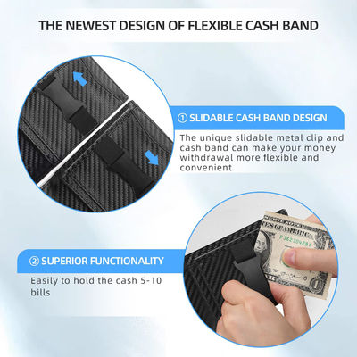 Customized Slim Carbon Fiber Genuine Leather Money Clip Wallet for Men RFID Blocking