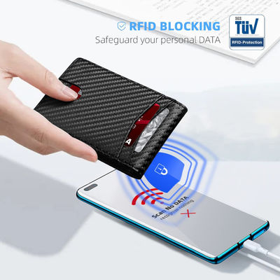 Customized Slim Carbon Fiber Genuine Leather Money Clip Wallet for Men RFID Blocking