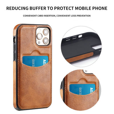 iPhone 15 Pro Max PU Leather Back Cover Card Slot Holder Slim Vintage Mobile Phone Case