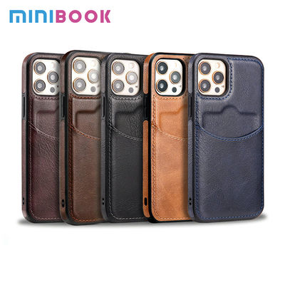 iPhone 15 Pro Max PU Leather Back Cover Card Slot Holder Slim Vintage Mobile Phone Case