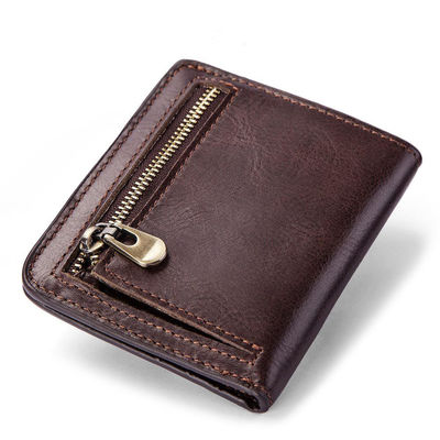 Minibook Cowhide Wallet for Men Genuine Leather Slim Money Clip and Zipper Coins Purse