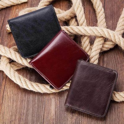Minibook Cowhide Wallet for Men Genuine Leather Slim Money Clip and Zipper Coins Purse