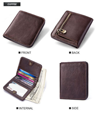 Minibook Cowhide Wallet for Men Genuine Leather Slim Money Clip and Zipper Coins Purse