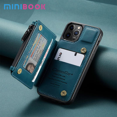 PU Leather Wallet Cover for iPhone 14 15 Pro Max Zipper and Card Slot Closure