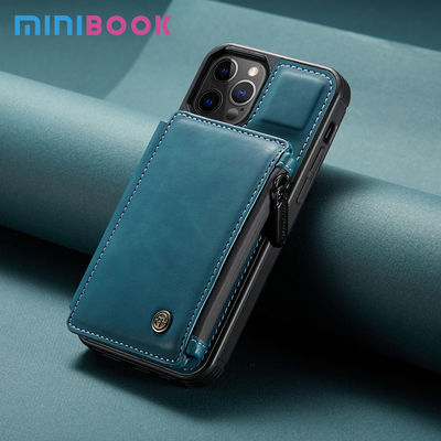 PU Leather Wallet Cover for iPhone 14 15 Pro Max Zipper and Card Slot Closure