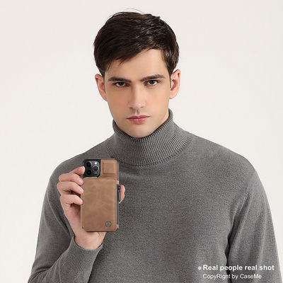PU Leather Wallet Cover for iPhone 14 15 Pro Max Zipper and Card Slot Closure