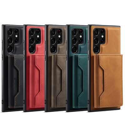 NO Private Mold PU Leather Magnetic Card Pocket Case for Samsung Galaxy S22 S23 Ultra