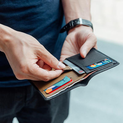 Custom LOGO Men's Front Pocket Wallet made of Full Grain Leather with RFID Protection