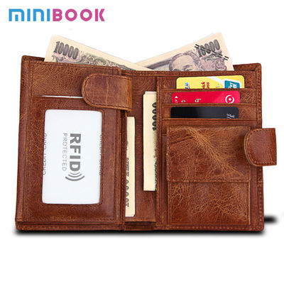 Men's Cowhide Wallet with Custom Logo RFID Blocking and Money Clip in Vintage Design