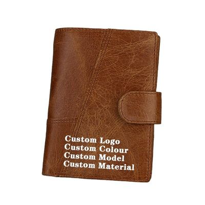 Men's Cowhide Wallet with Custom Logo RFID Blocking and Money Clip in Vintage Design