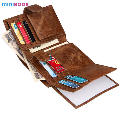 Men's Cowhide Wallet with Custom Logo RFID Blocking and Money Clip in Vintage Design