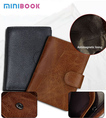 Men's Cowhide Wallet with Custom Logo RFID Blocking and Money Clip in Vintage Design