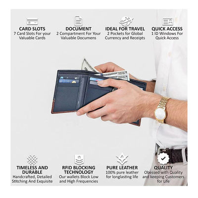 GENUINE LEATHER Mini Minimalist Rfid Credit Card Holder Ultra-thin Designer Money Clip