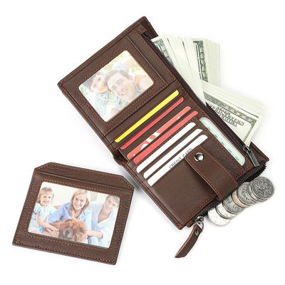 Men Women Aluminum Wallet Rfid Blocking Leather Wallet With Zipper Pocket Polyester Lining