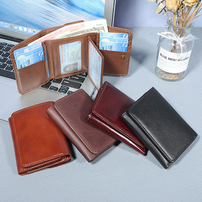 Custom Logo Avaliable Men's Leather RFID Blocking Trifold Credit Card Holder Wallet