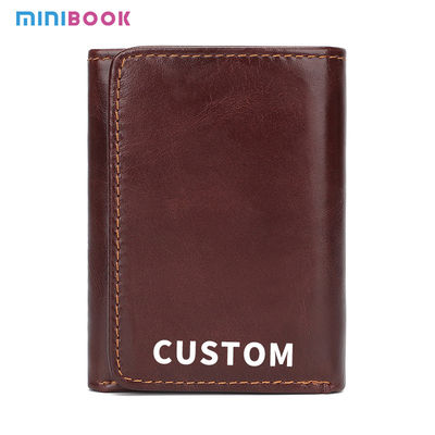 Custom Logo Avaliable Men's Leather RFID Blocking Trifold Credit Card Holder Wallet