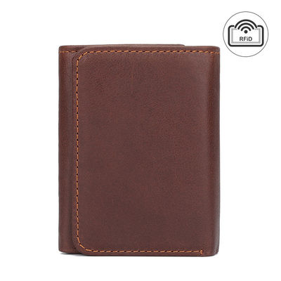 Custom Logo Avaliable Men's Leather RFID Blocking Trifold Credit Card Holder Wallet