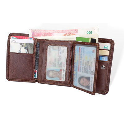 Custom Logo Avaliable Men's Leather RFID Blocking Trifold Credit Card Holder Wallet