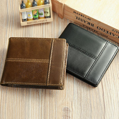 Fashionable Men's Leather Short Wallet with RFID Function and Vintage Cash Holder