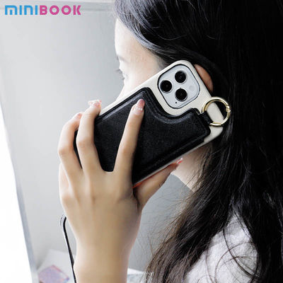 Minibook Custom Saffiano Phone Case Mirror Wrist Strap and Card Holder for iPhone 14