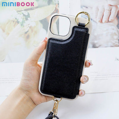 Everyday Minibook Saffiano Pu Leather Bag with crossbody card wrist strap mirror wristband lanyard phone Case For Iphone 14