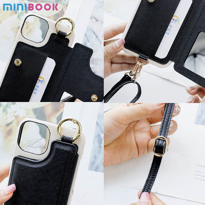 Everyday Minibook Saffiano Pu Leather Bag with crossbody card wrist strap mirror wristband lanyard phone Case For Iphone 14