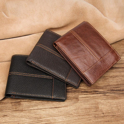 Daily Life Main Material GENUINE LEATHER Wallets For Man Anti-Theft Short Male Purses