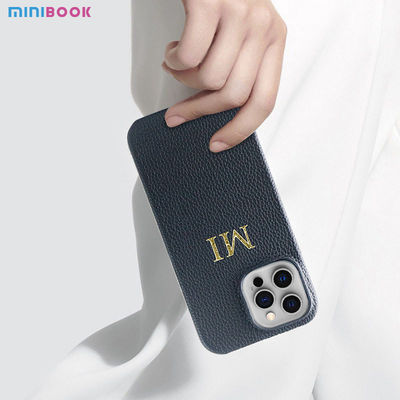 Minibook Handmade Luxury Full Grain Pebble Leather Phone Case for Iphone 13 14 Pro Max