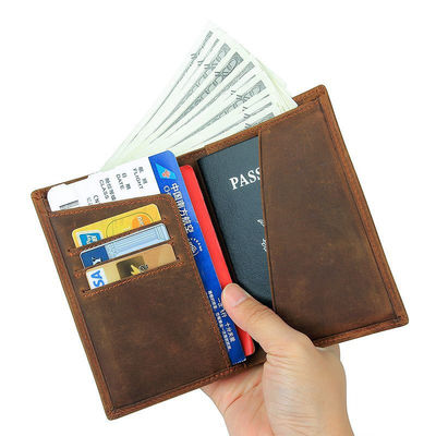 Open Closure RFID Blocking Genuine Leather Passport Wallet for Travel Credit Cards
