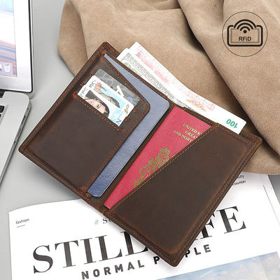 Open Closure RFID Blocking Genuine Leather Passport Wallet for Travel Credit Cards
