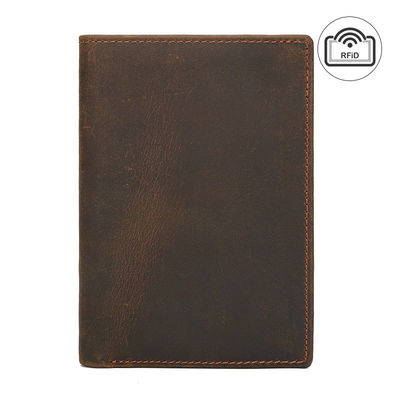 Open Closure RFID Blocking Genuine Leather Passport Wallet for Travel Credit Cards