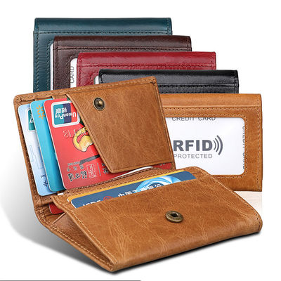 2024 Short Bifold Zipper Wallet for Men Custom Logo and RFID Blocking in Cow Leather