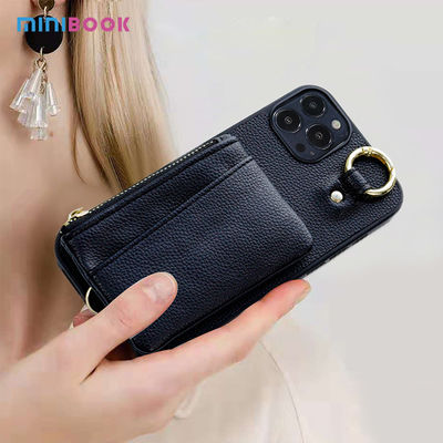 Minibook Embossed pu Leather Phone Case With strap Card lanyard For Iphone 14 pro max