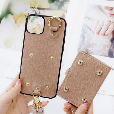 Minibook Embossed pu Leather Phone Case With strap Card lanyard For Iphone 14 pro max