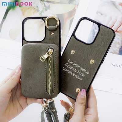 OEM/ODM Minibook Leather Fashion Cross Body With Necklace Strap On Pouch Phone Case For Iphone 12 Pro Max