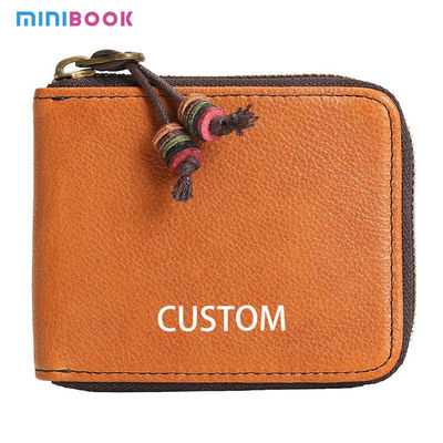 Men's Fashion Wallet Short and Zippered Handcrafted with Retro First-Layer Cowhide