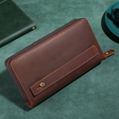 Large Capacity Men's Clutch Bag Soft Genuine Cow Leather Zipper Wallet for Daily Life